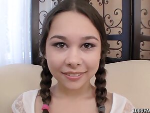 Pigtailed teen 18+ Kira Sinn eagerly taking cum facial