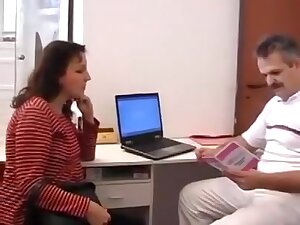 Perverted doctor inspects a pregnant woman internally.