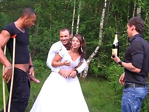the groom the bride drilled hard in the woods