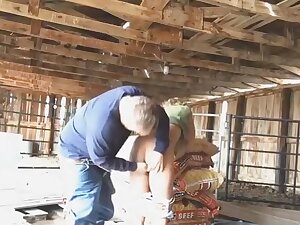 Redneck farmer creampies his wife in the cowshed