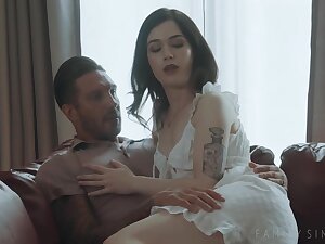 Horny teen 18+ brunette is secretly fucking her step- father, even while her Step mom is at home