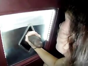 Wife sucks multiple big black cocks at the gloryhole loads