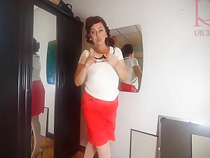 A Naked Lady Does Make-up In Front Of A Mirror, Puts On Underwear, Stockings, A Skirt. Nudist 3