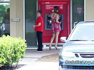 Busty blonde without money paid for sex in public