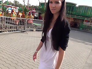 I'm sucking dick in forest in my amateur brunette vid