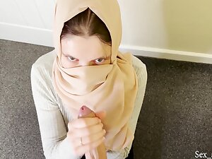 Young Muslim Pregnant Wife In Hijab Trained By Her Husbund On How To Please A Man