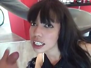 Arabian teen 18+ with big tits enjoys a hair salon 3some