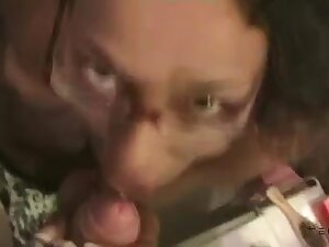 Sexy Arab babe sucks cock and gets facial in bathroom