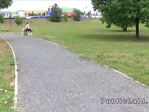 Busty Russian babe fucks in car in public pov
