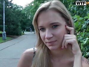 Arousing blonde amateur Beatrice shows her body in public