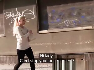 Blonde is fucked on all fours outside in public