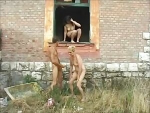 Outdoor trio with slutty granny