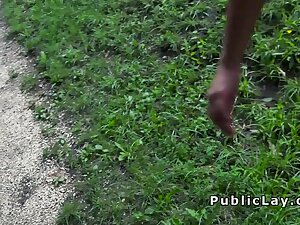 Serbian babe takes off shorts and fucks in public