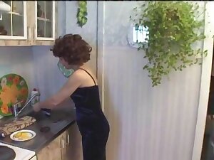 Russian Step mom with her boy in kitchen