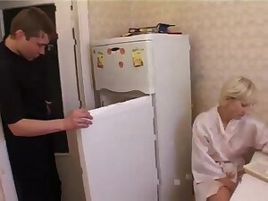 Russian Step mom nina with her boy in kitchen
