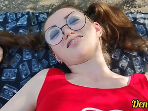 Cute With Glasses Gives Blowjob And Sex On The Old Road To Get Of Cum On Fa