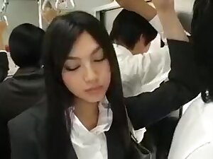 horny Japanese girl sexual harassment to a man on train