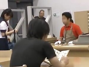 Japanese college girl with swimsuit get fucked and facial in library