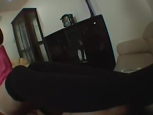 Adorable Japanese domina in stockings dominates