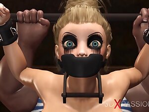 World War II. Young blonde police officer in restraints gets fucked hard by russian soldiers