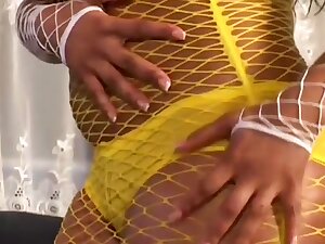 Horny Honey In Yellow Fishnets Sucks And Fucks In Livingroom
