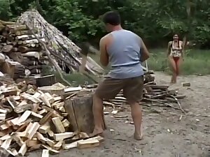 Hung Stud Splits Wood And teen 18+'s Pussy
