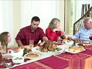 Stepmom Cory gives blowjob after dinner