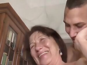 Slut-granny with flabby tits & body fucking with guy