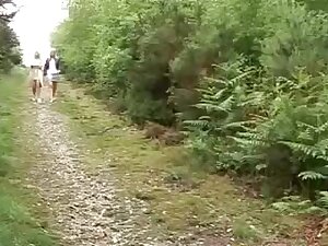 two matures give hand-blow job to a stranger in the woods