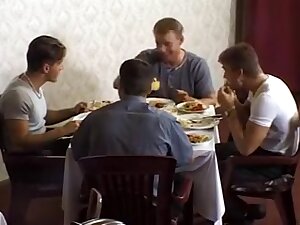 Husband watching wife gangbanged in restaurant