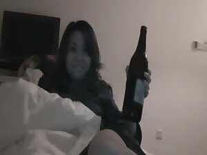 Chinese gal bottle masturbation